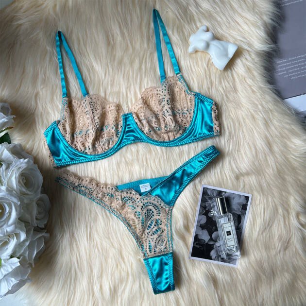 New color matching lace mesh sex set perspective sexy two-piece set women